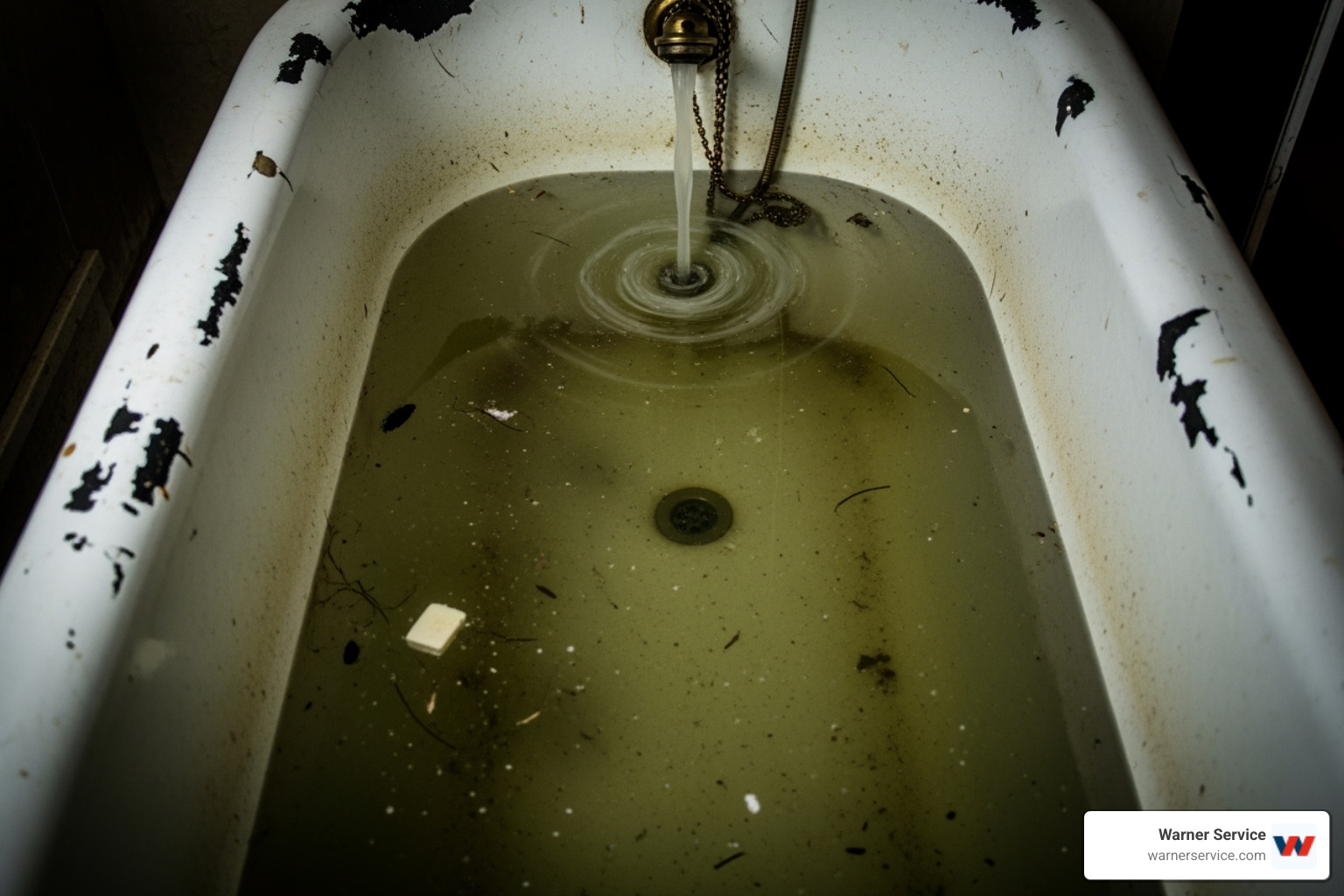 bathtub with slow-draining, murky water - drain unclogging frederick md