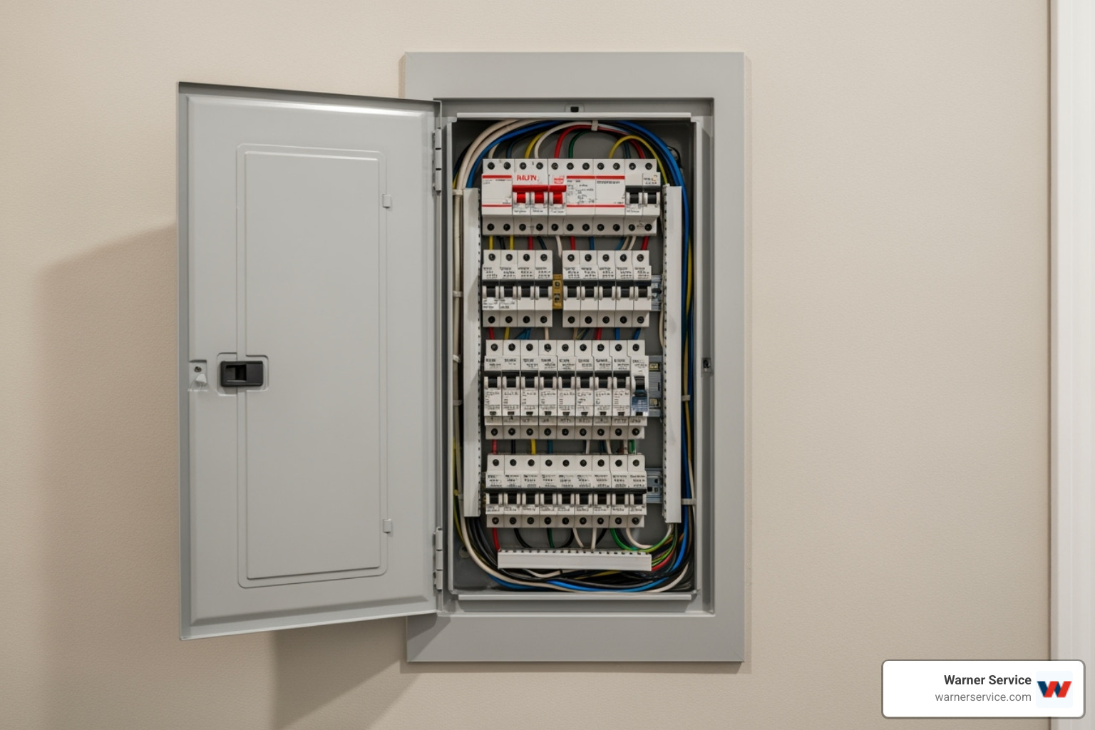 clean, modern electrical panel - electric water heater frederick md