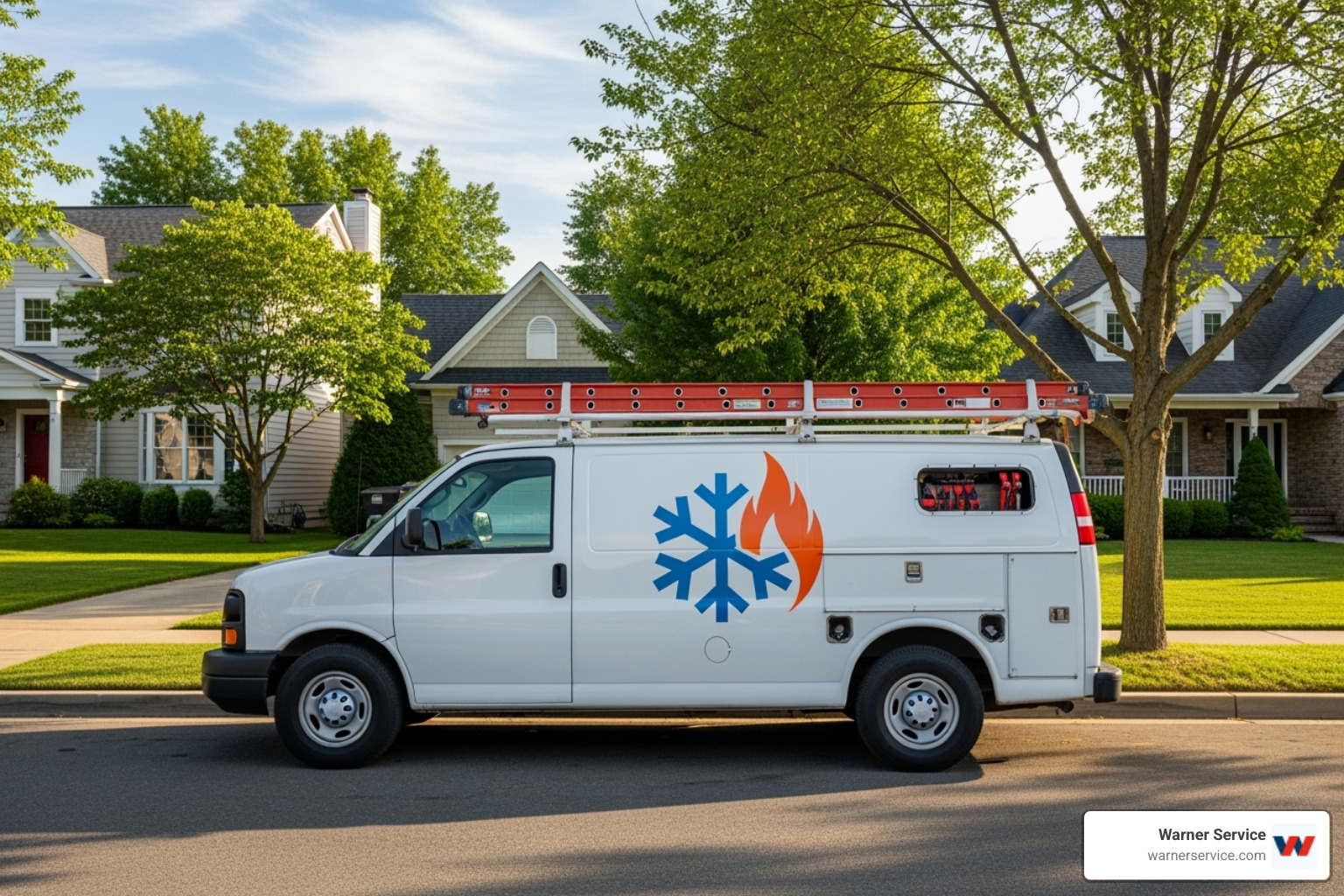 local company service van in a Hagerstown neighborhood - hvac replacement hagerstown md
