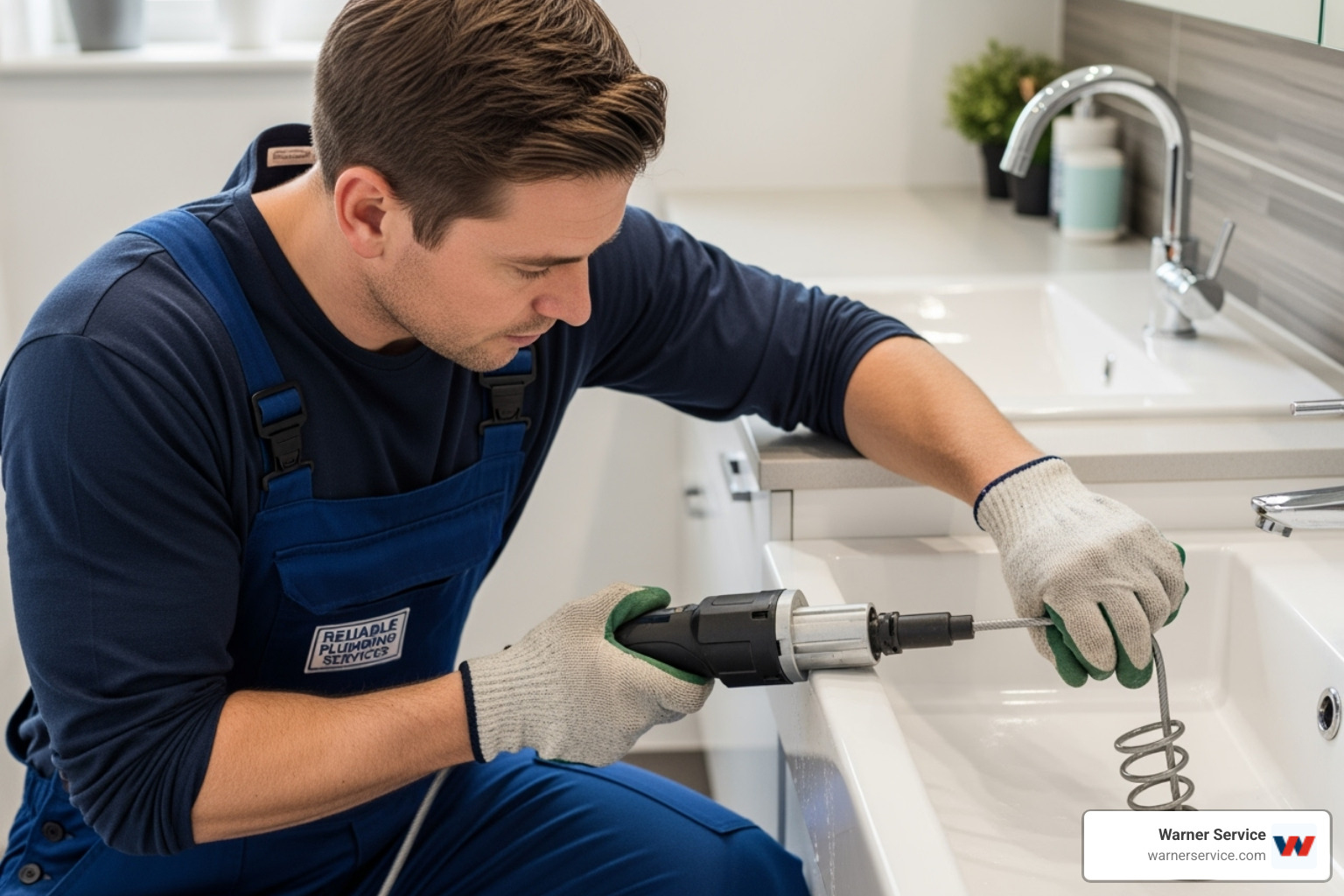 Professional plumber using a drain snake - drain cleaning making noise in walkersville md