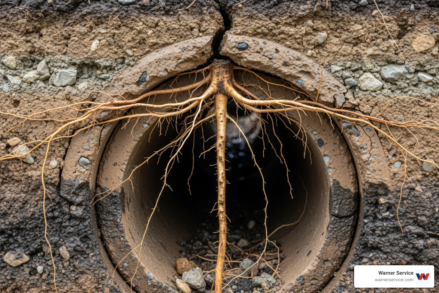 tree roots that have infiltrated and cracked a sewer pipe - drain cleaning making noise in urbana md