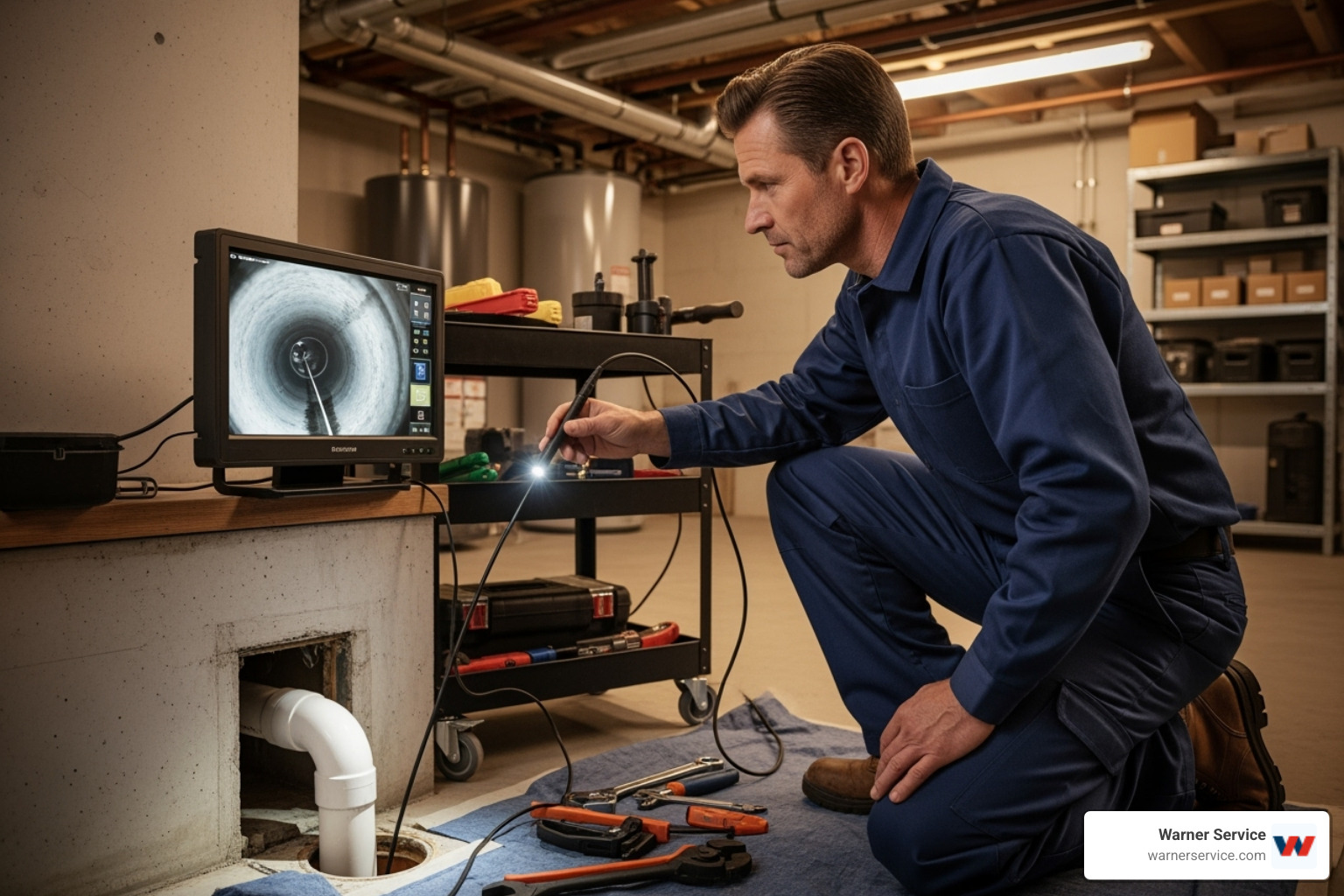 Professional plumber using a video inspection camera - drain cleaning making noise in jefferson md