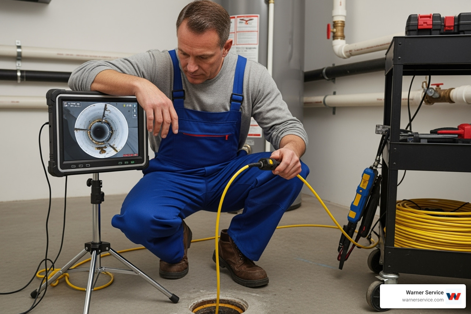 professional plumber performing a video camera drain inspection - drain cleaning making noise in thurmont md
