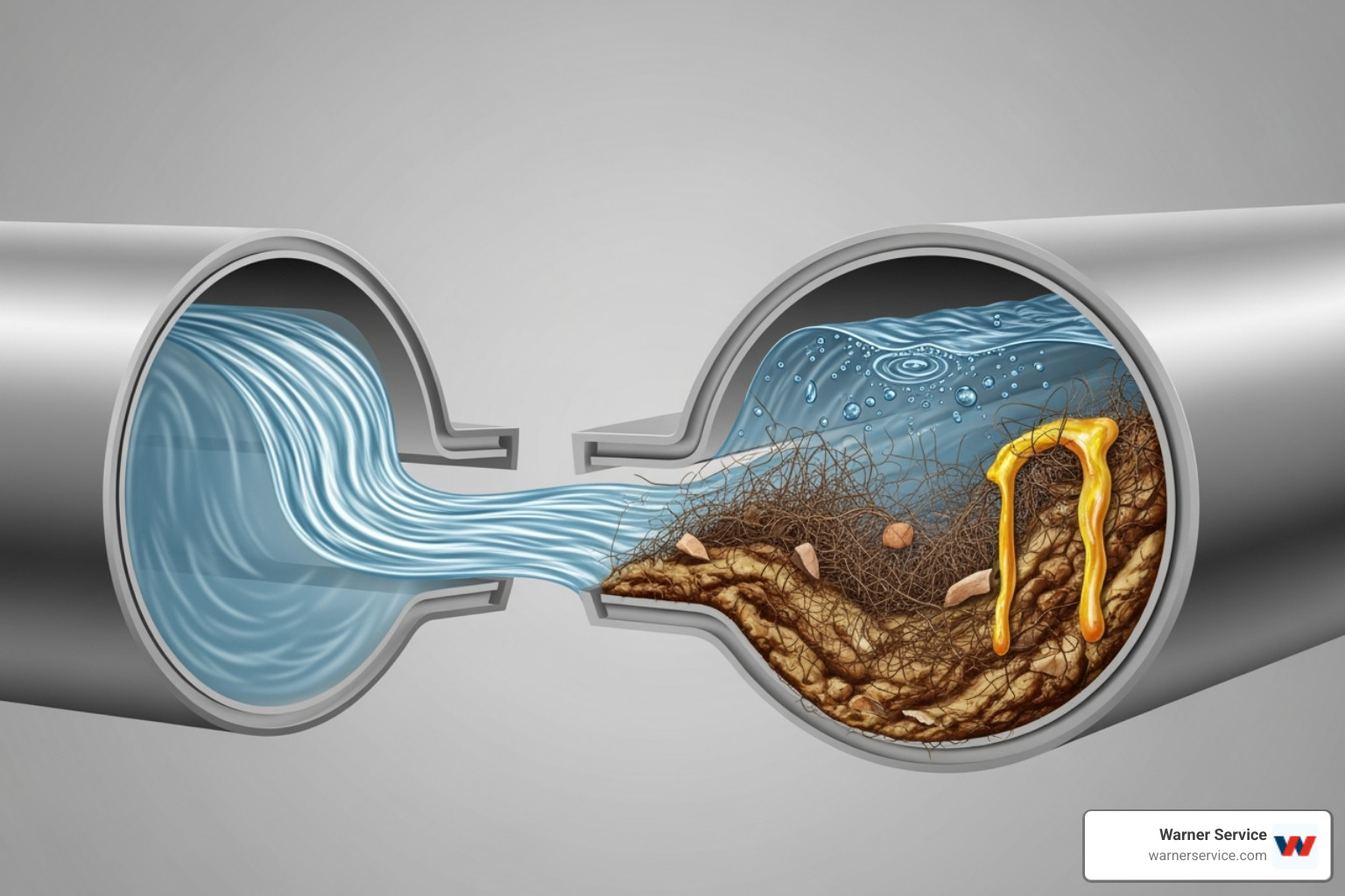 illustrating a clogged pipe versus a clear pipe - drain cleaning making noise in thurmont md