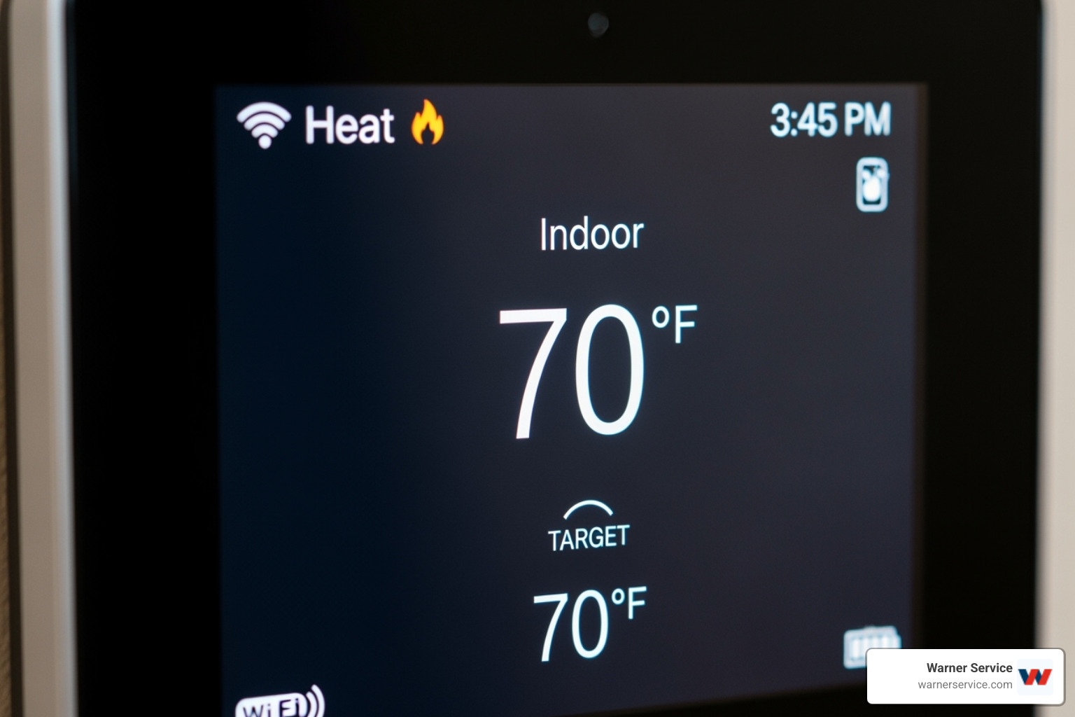 A modern smart thermostat display showing the "Heat" setting and a comfortable indoor temperature. - heating blowing cold air in ballenger creek md