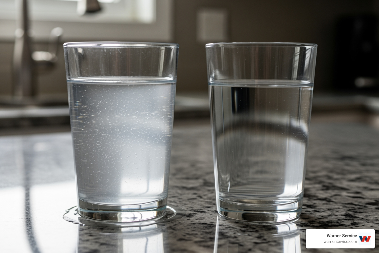 cloudy glass of tap water next to a clear one - Who installs home drinking water systems in Frederick, MD?"