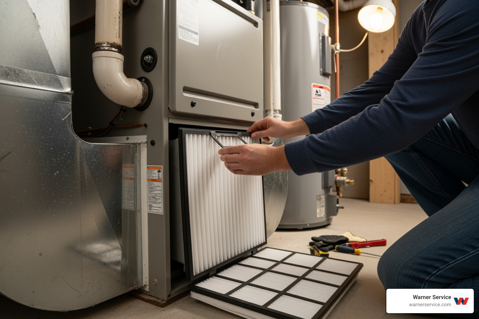 Homeowner replacing furnace filter - heating making noise in middletown md