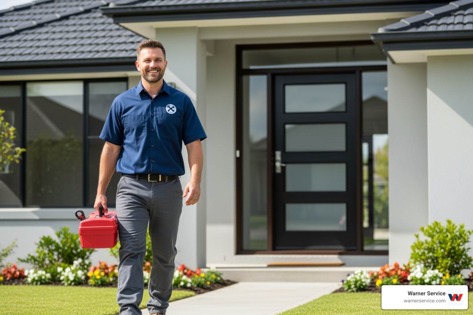 friendly, professional plumber arriving at a home - "My pipes are making noise after a drain cleaning. Who can I call to inspect it in Urbana, MD?"