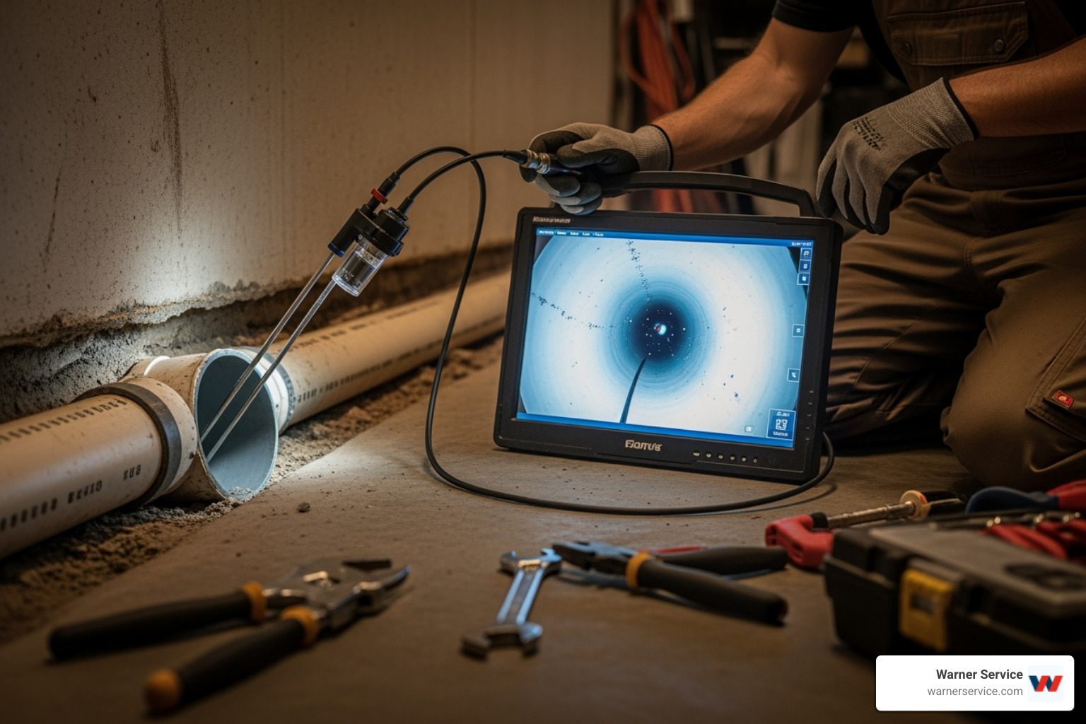 plumber performing camera inspection of drain - plumbing broken in emmitsburg md