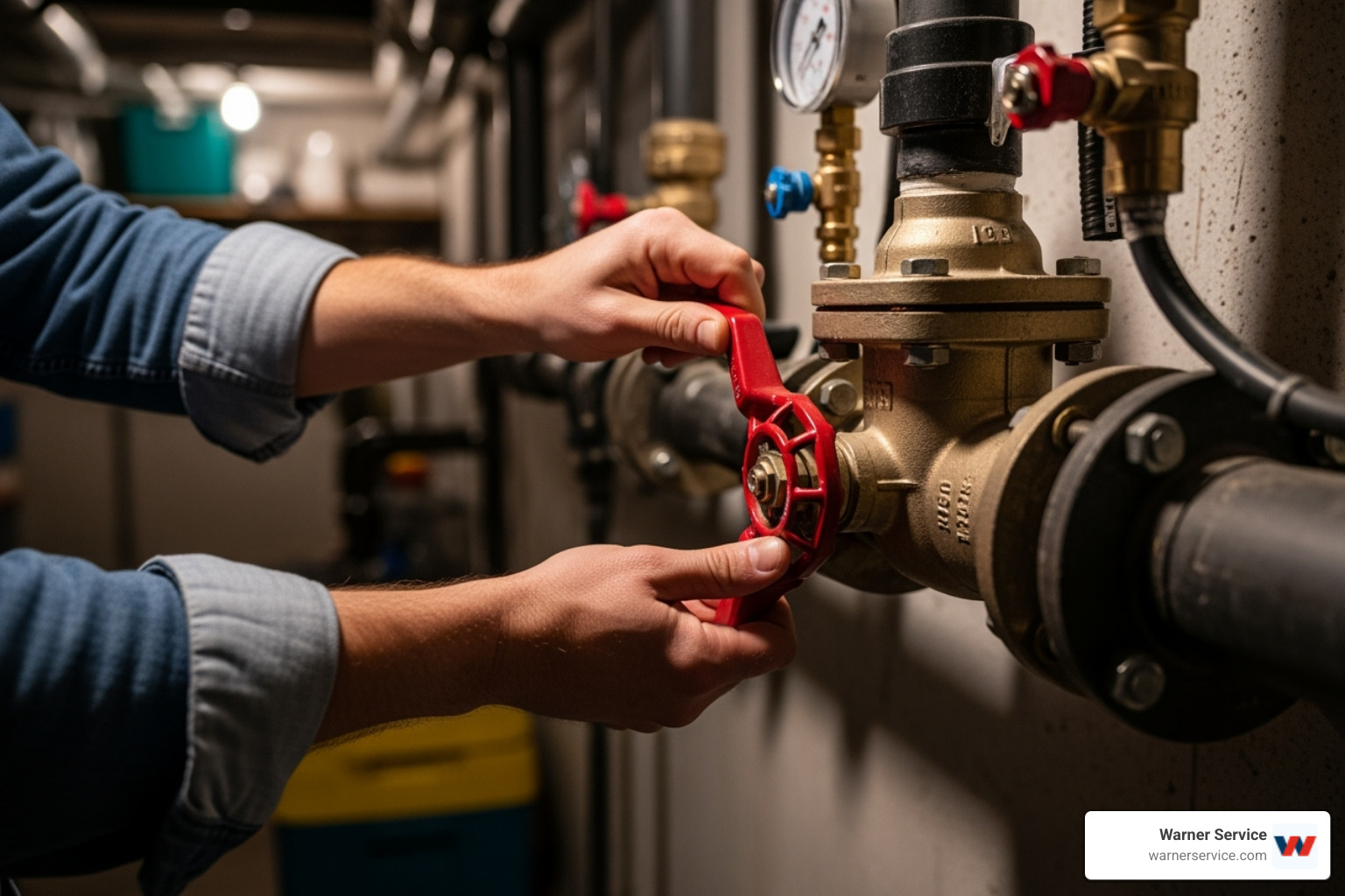 homeowner turning main water shut off valve - plumbing broken in emmitsburg md