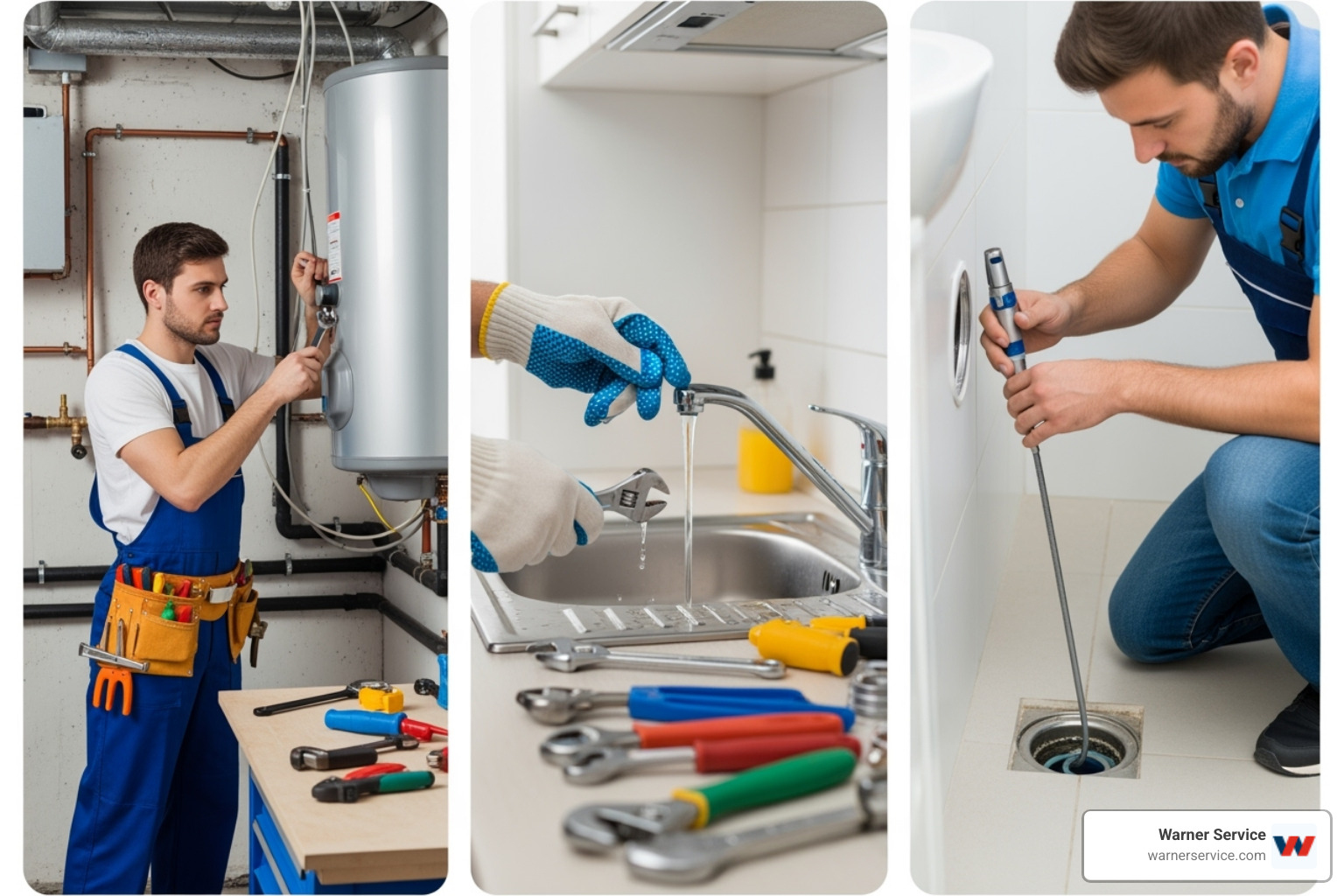 collage of various plumbing services like water heater installation, faucet repair, and drain cleaning - licensed plumbing contractor in green valley md