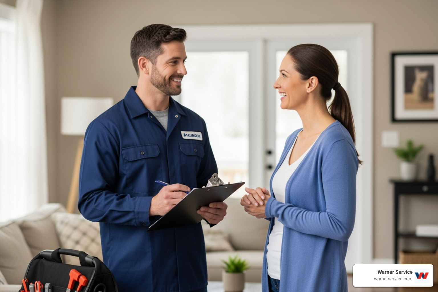 friendly plumber talking with a homeowner - affordable plumbing service in jefferson md