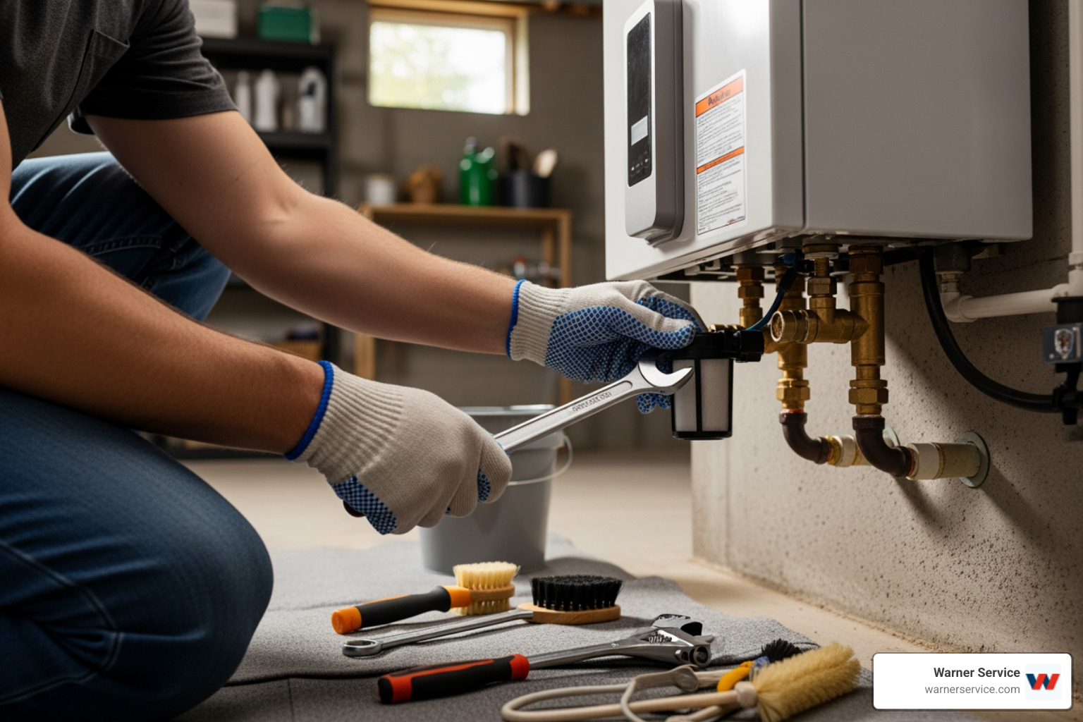 Infographic showing tankless water heater maintenance benefits: 20+ year lifespan with proper care, up to 18% energy efficiency boost, annual descaling prevents mineral buildup in hard water areas, monthly visual checks catch problems early, professional inspections maintain warranty coverage, and proper winter insulation prevents freeze damage - tankless water heater maintenance in middletown md