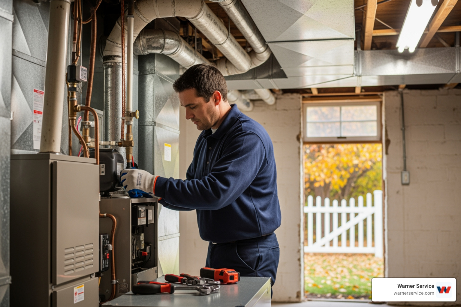 infographic showing the complete heating service process from initial contact through emergency repair, annual maintenance schedule, system diagnostics, repair vs replacement decision tree, and new high-efficiency system installation with energy rebate options - heating service in middletown md