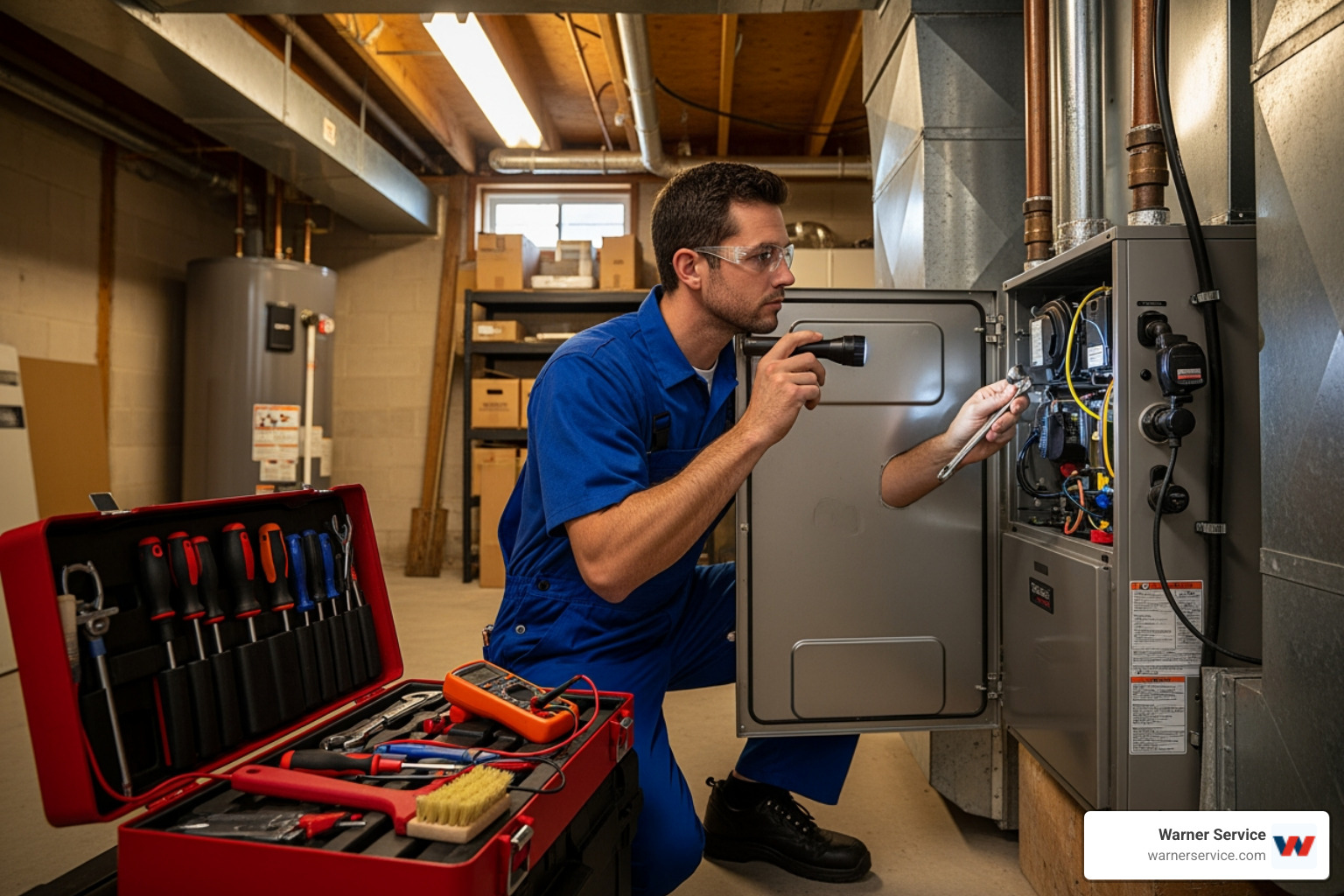 Infographic showing the benefits of annual heating maintenance: 1) Extends system life by 3-5 years, 2) Maintains AFUE efficiency and lowers energy bills by 10-20%, 3) Prevents carbon monoxide leaks and safety hazards, 4) Reduces unexpected winter breakdowns by 95%, 5) Improves indoor air quality through filter and component cleaning - heating maintenance in frederick md