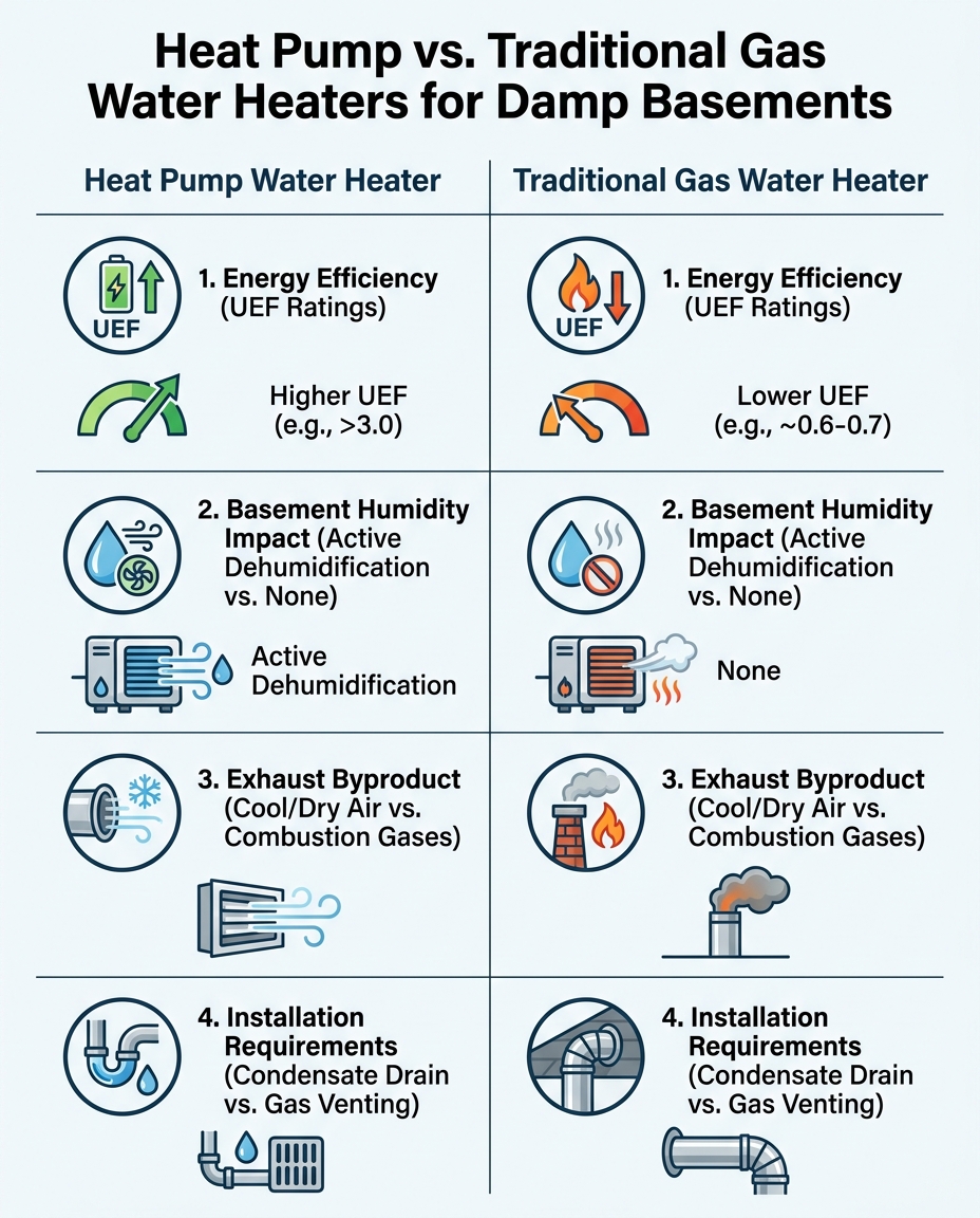 Heat Pump vs. Traditional Gas Water Heaters for Damp Basements