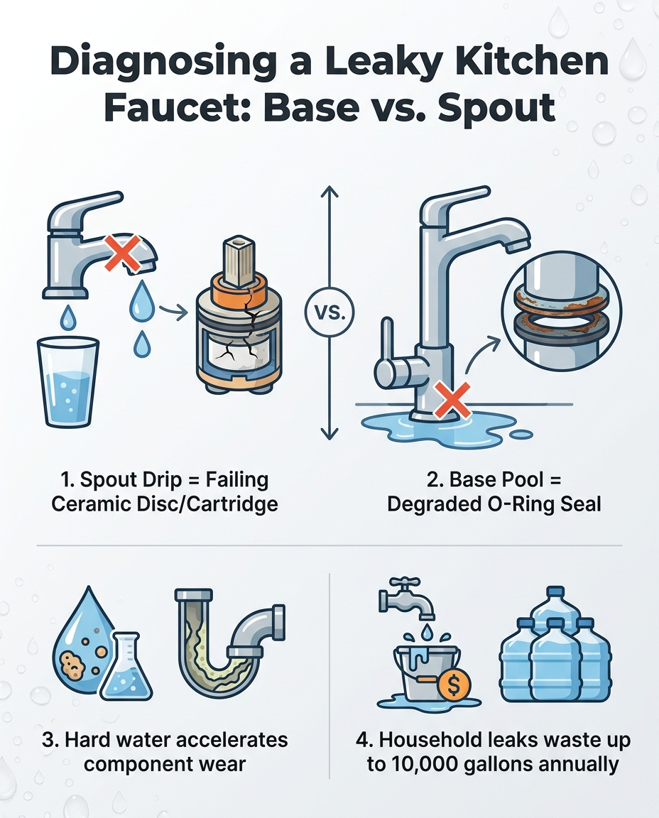 Diagnosing a Leaky Kitchen Faucet: Base vs. Spout