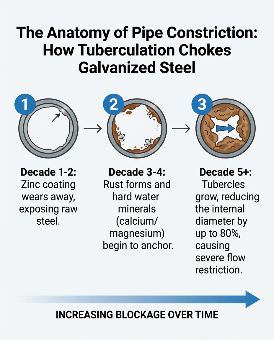 The Anatomy of Pipe Constriction: How Tuberculation Chokes Galvanized Steel