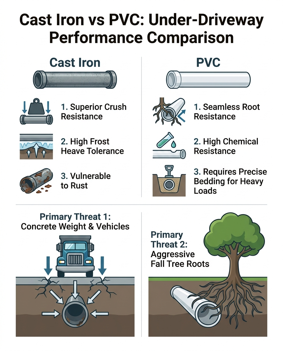 Cast Iron vs PVC: Under-Driveway Performance Comparison