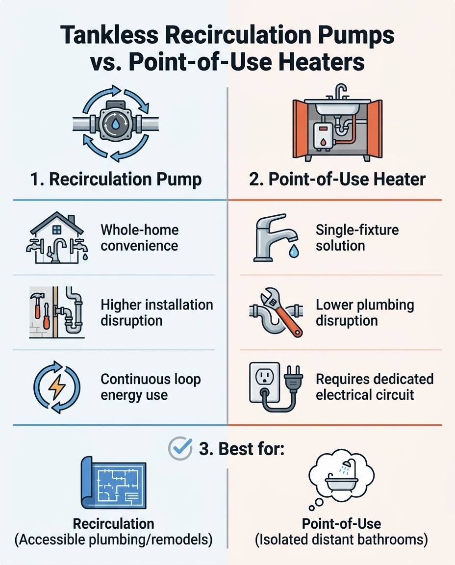 Tankless Recirculation Pumps vs. Point-of-Use Heaters