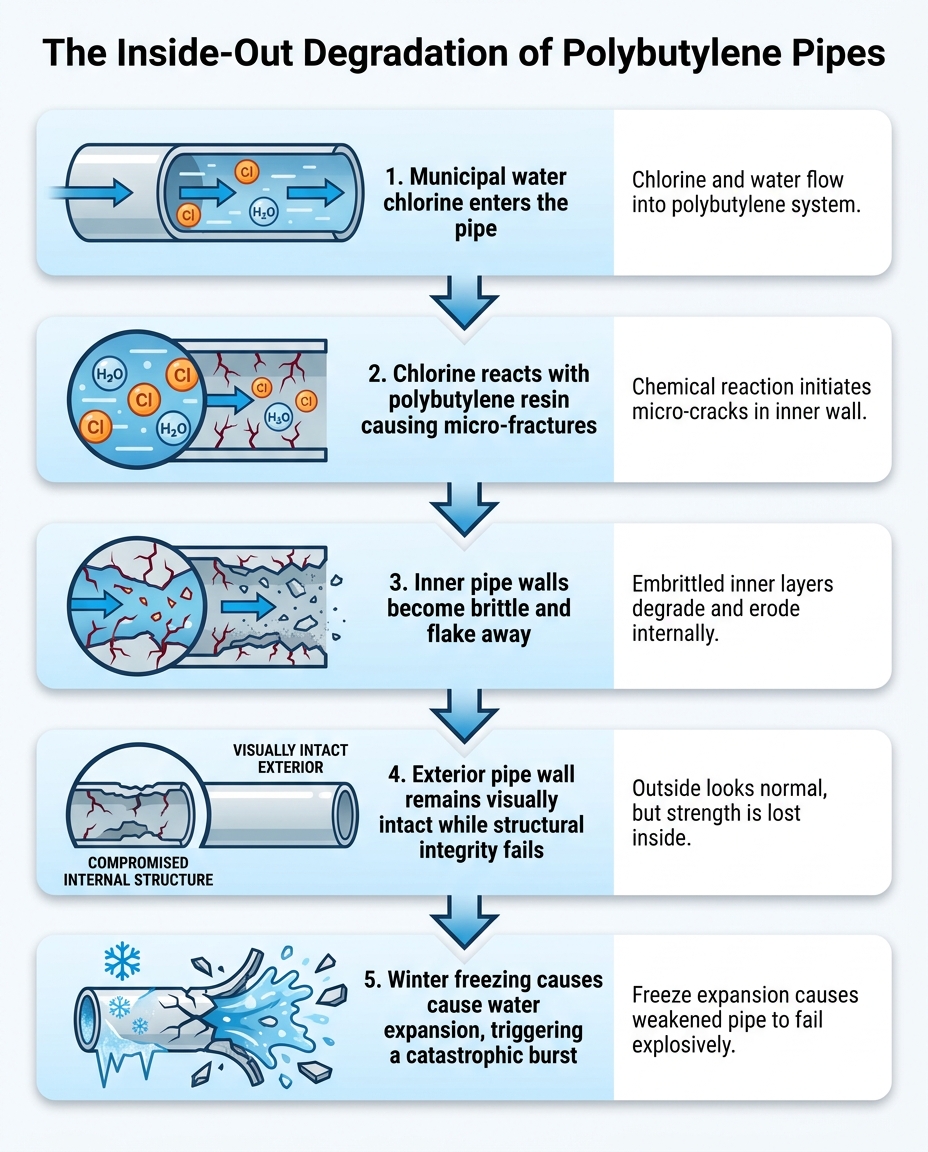 The Inside-Out Degradation of Polybutylene Pipes