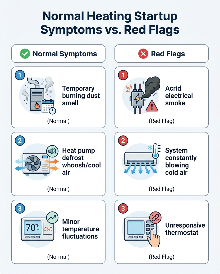 Normal Heating Startup Symptoms vs. Red Flags