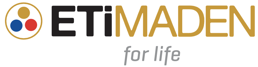 ETİMADEN logo with three colored circles symbol and the tagline 'for life'.