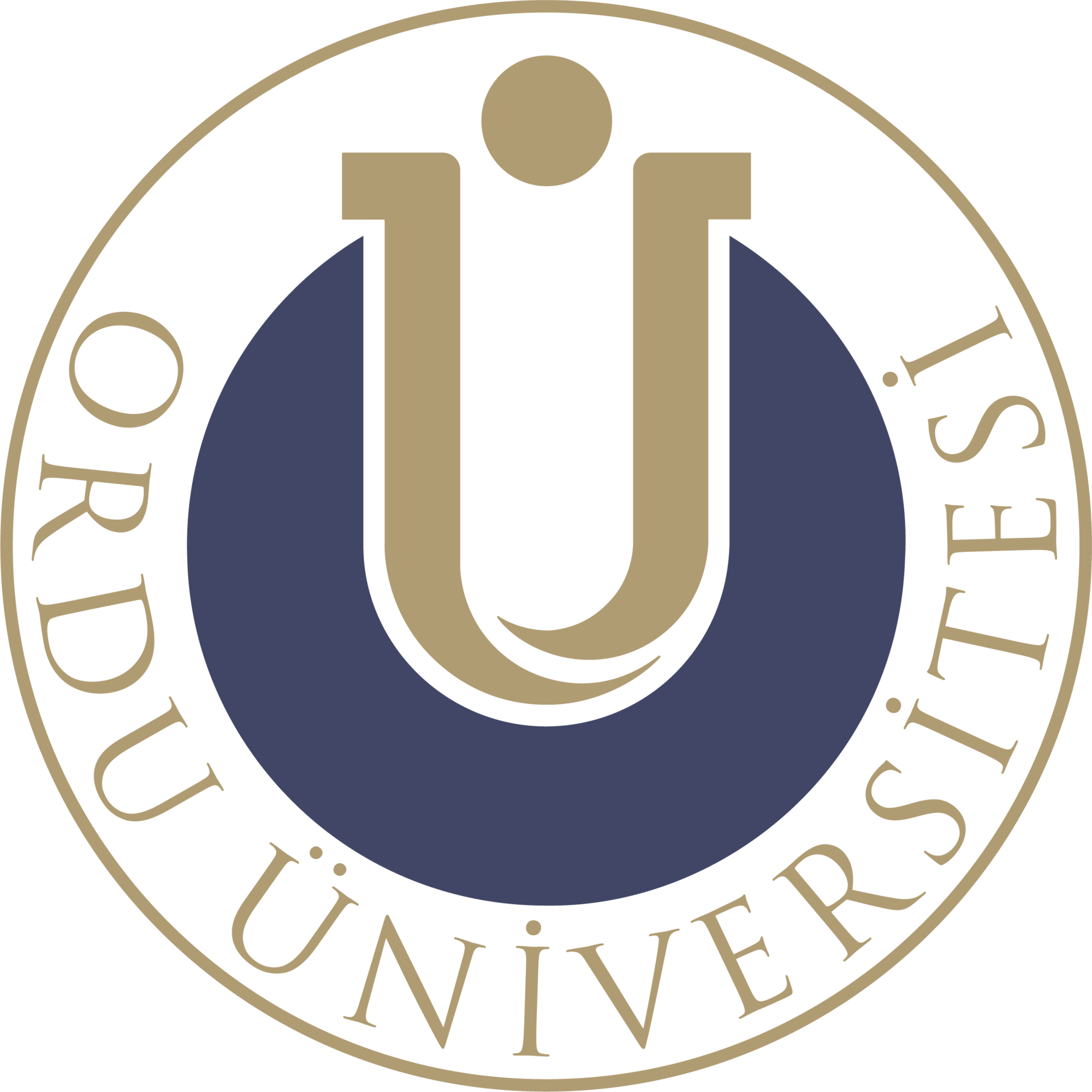 Logo of Ordu Üniversitesi featuring a stylized letter U in beige over a dark blue circle, with the university name encircling it.