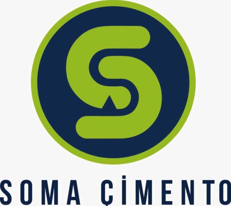 Green and navy blue circular logo with stylized 'S' design above the text 'SOMA ÇIMENTO'.