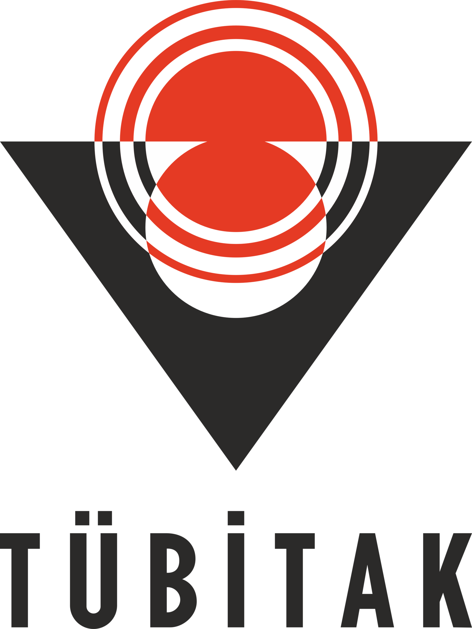 TÜBİTAK logo with black downward triangle, red semicircle, and three red concentric rings above, with TÜBİTAK text below.