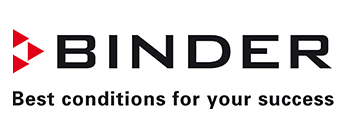 BINDER logo with three red triangle shapes on the left and the slogan 'Best conditions for your success' below.