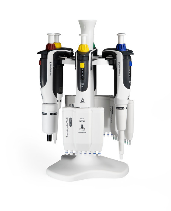 BRAND Transferpette pipettes on a pipette stand