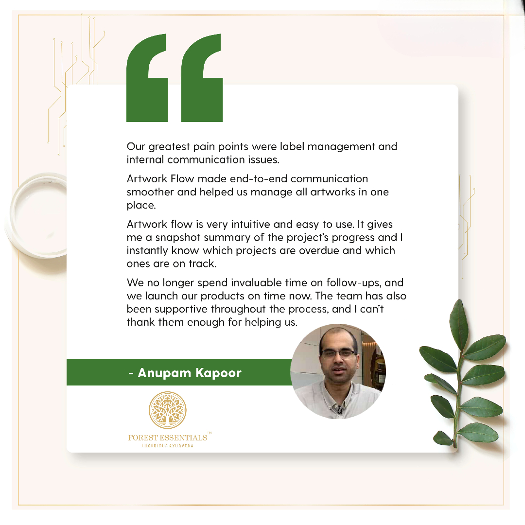 Forest Essentials testimonial on Artwork Flow