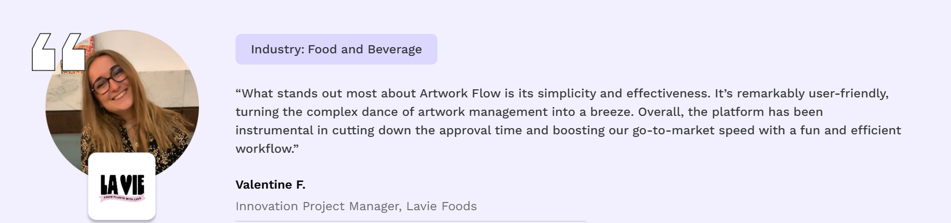 Lavie's testimonial for Artwork Flow