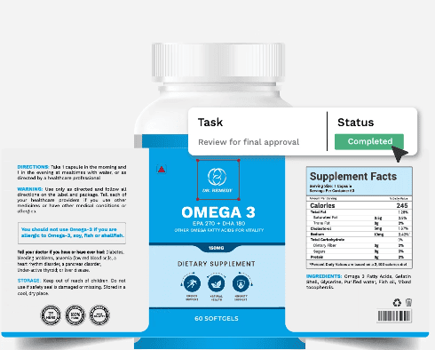 A screenshot of artwork proofing done on Pharma packaging using Artwork flow