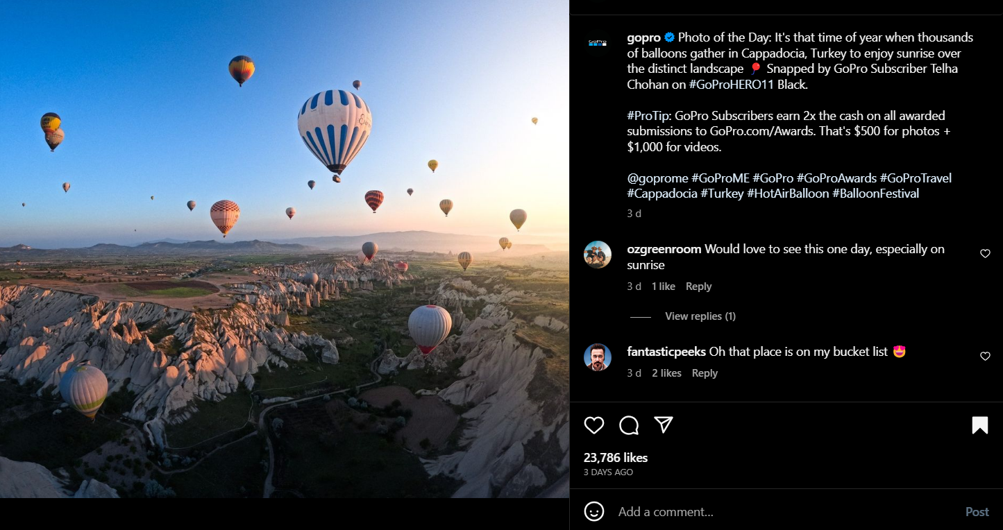 Instagram post by a GoPro user