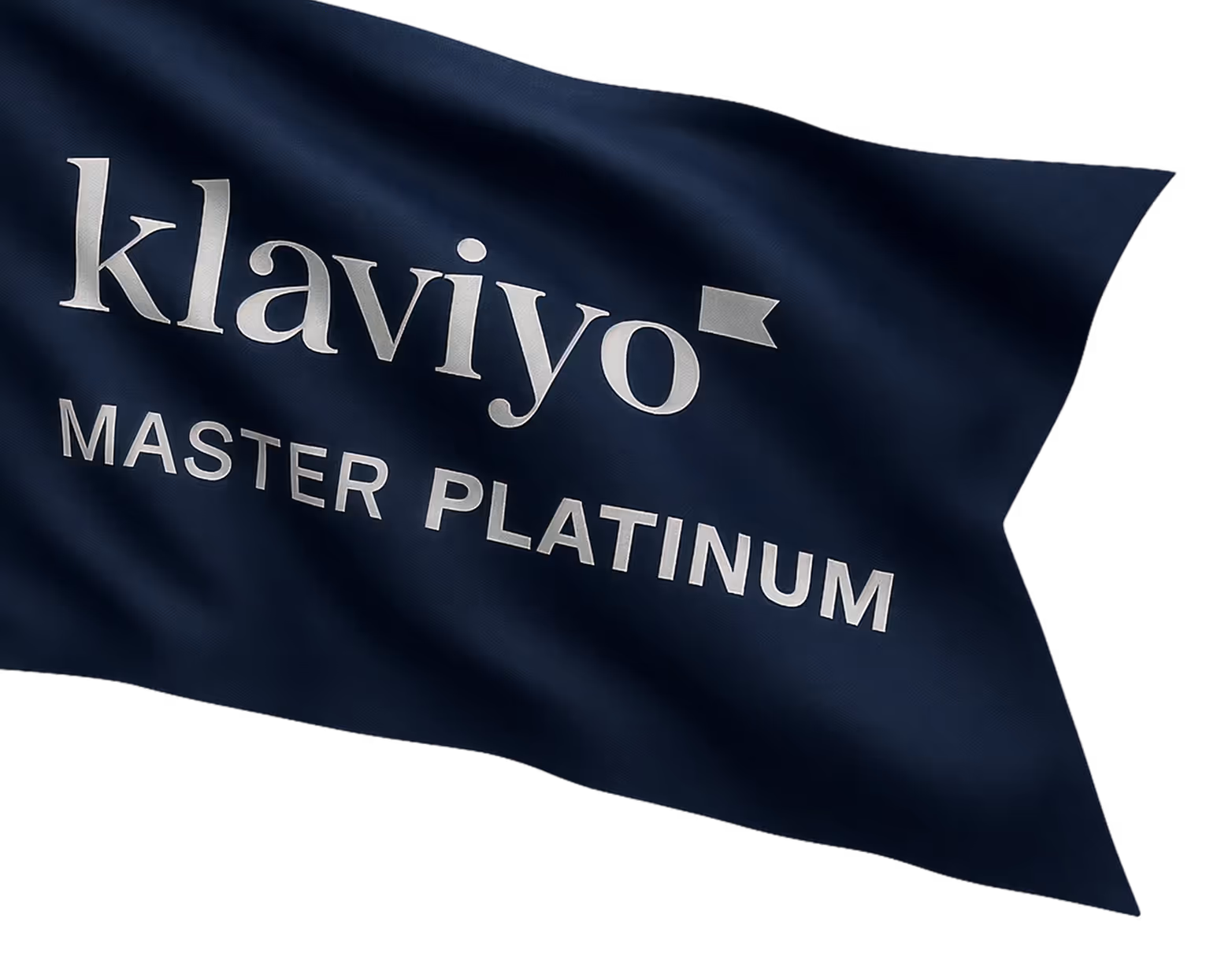 Enchant is a certified Klaviyo Master Platinum Partner, as shown with this badge (in the form of a rippling flag)