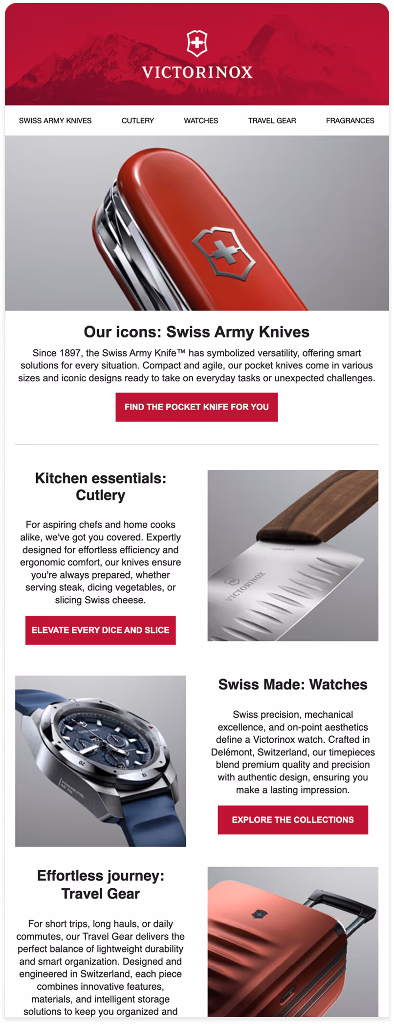 Victorinox e-commerce email campaign designed by Enchant Agency
