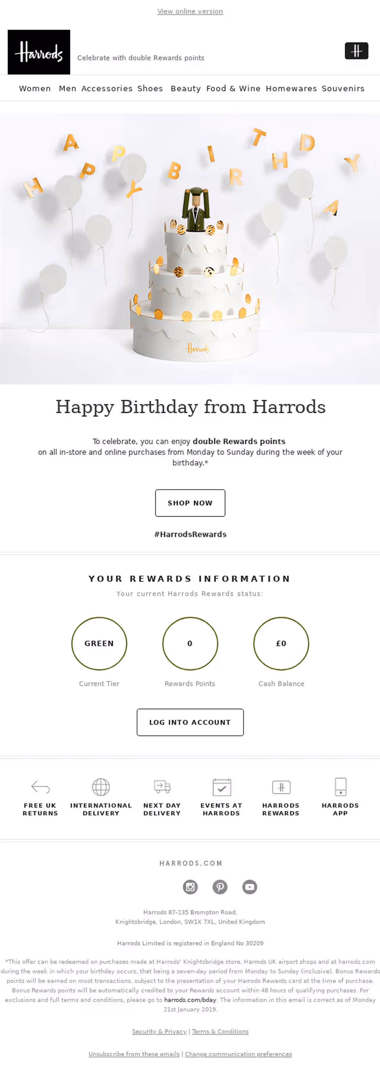Harrods' happy birthday email