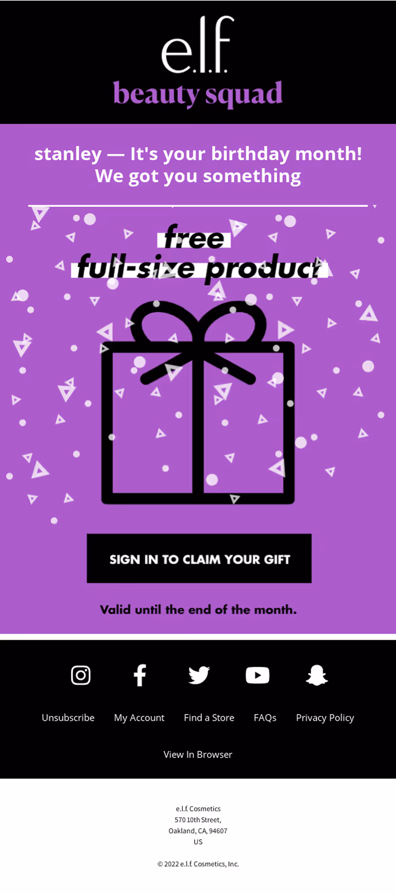 elf's happy birthday email