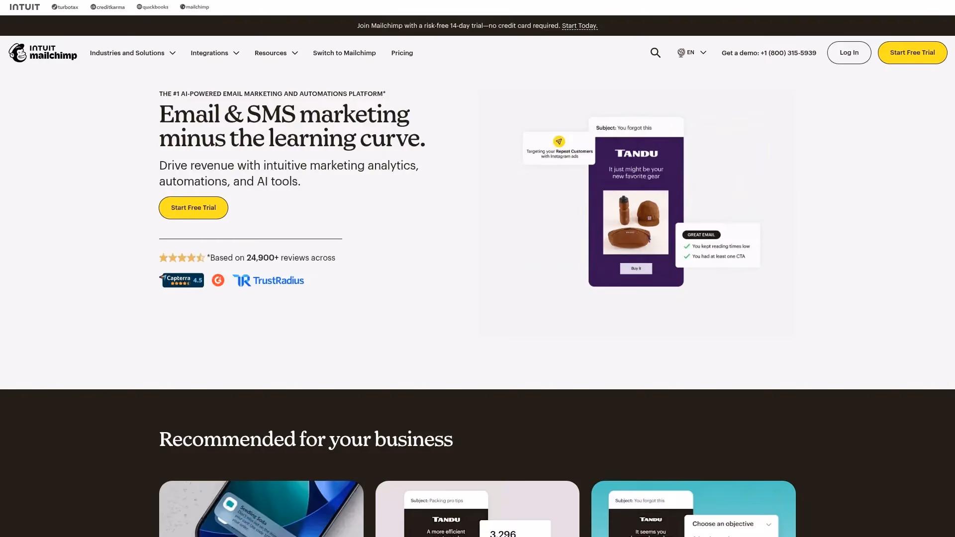 Screenshot of https://www.mailchimp.com