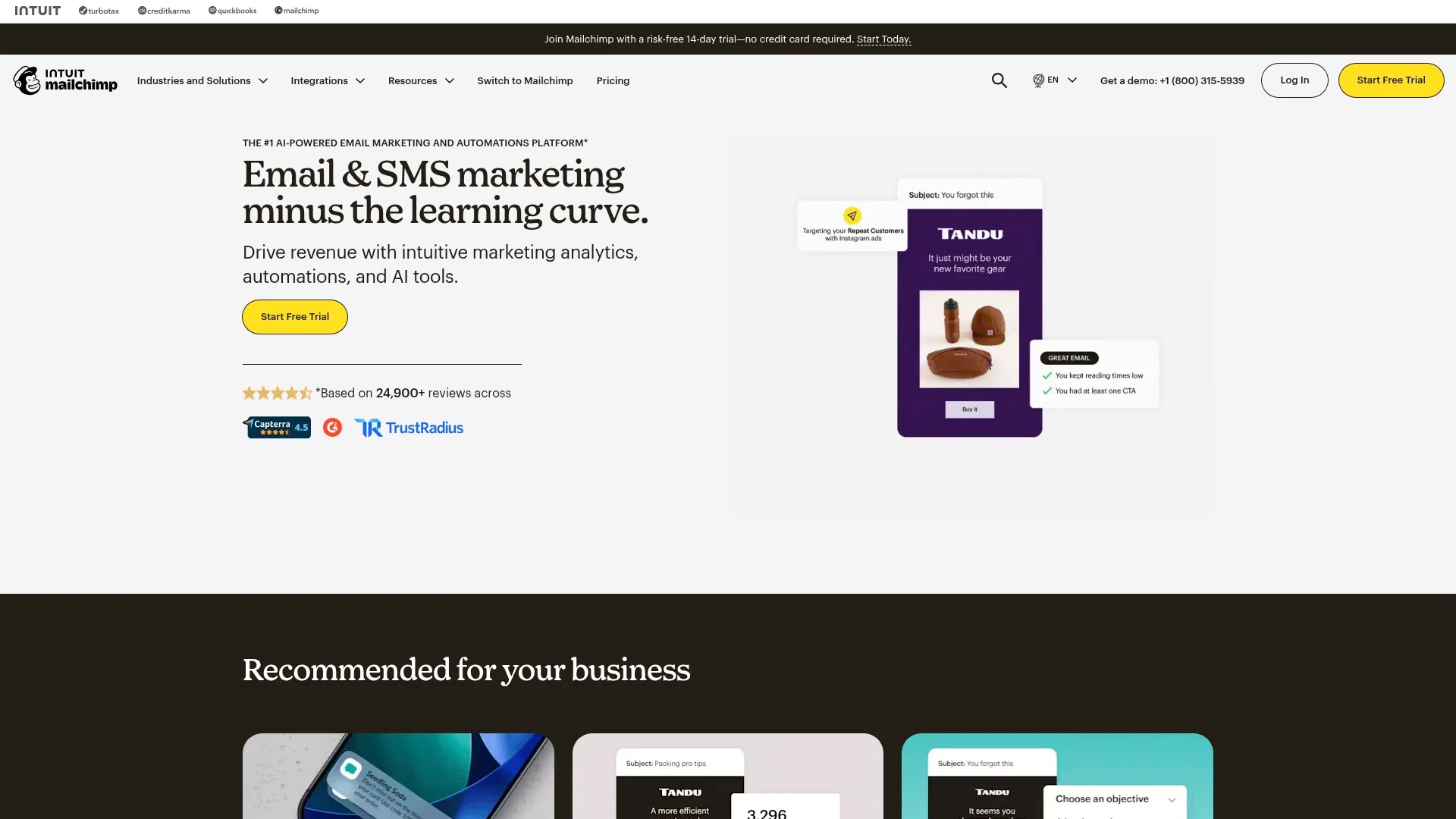 Screenshot of https://www.mailchimp.com