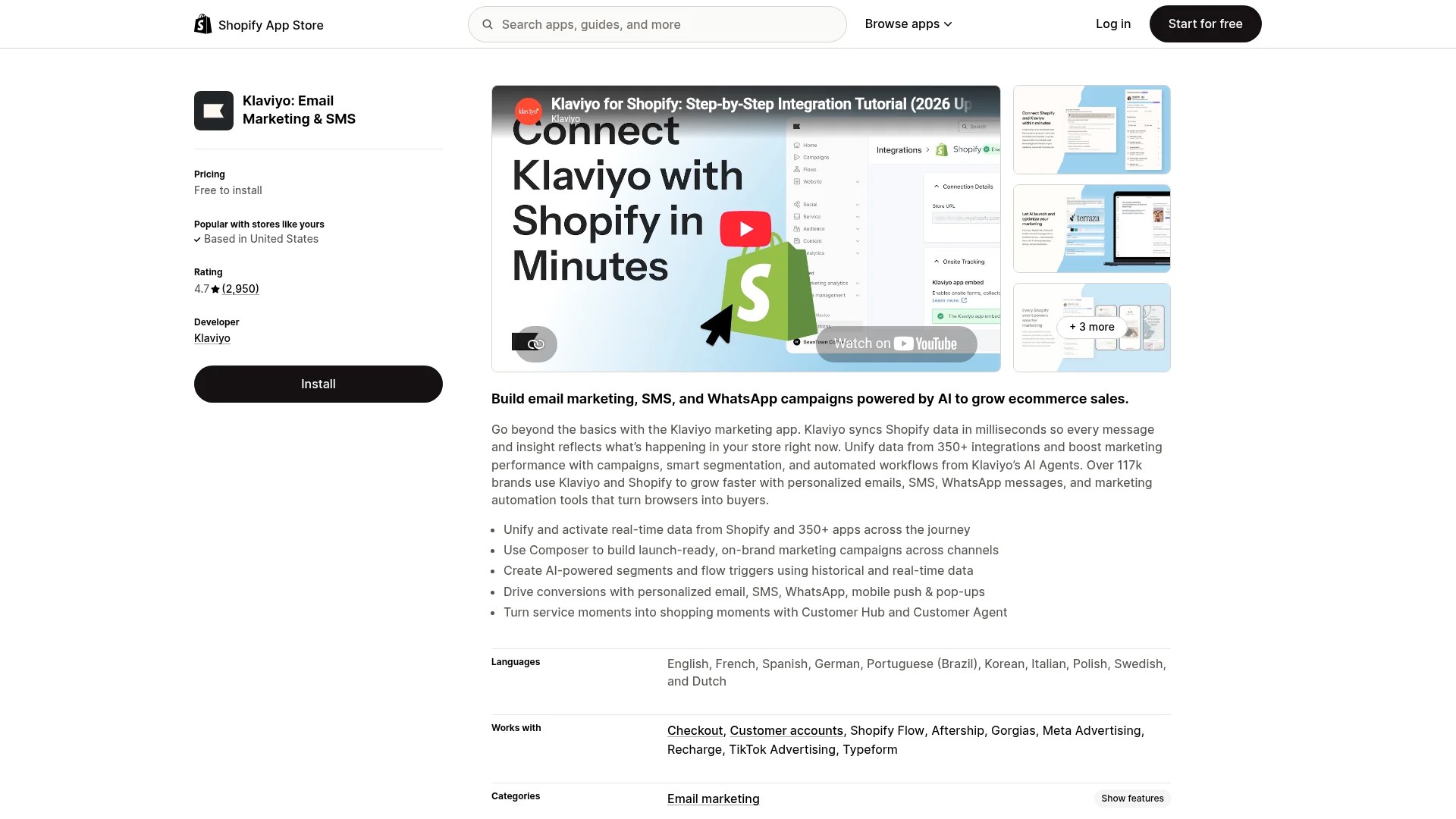 Screenshot of https://apps.shopify.com/klaviyo-email-marketing