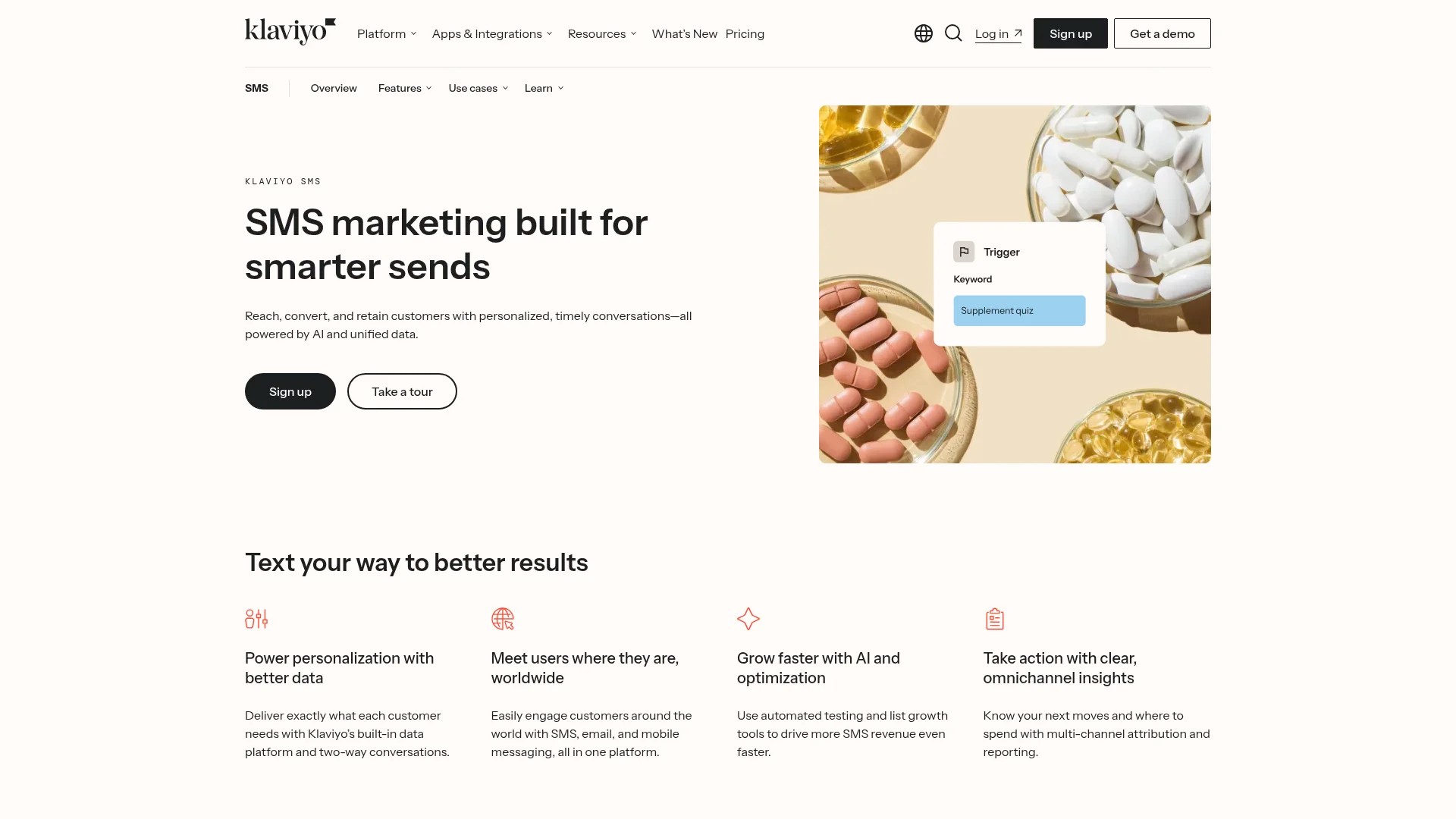 Screenshot of https://www.klaviyo.com/products/sms-marketing