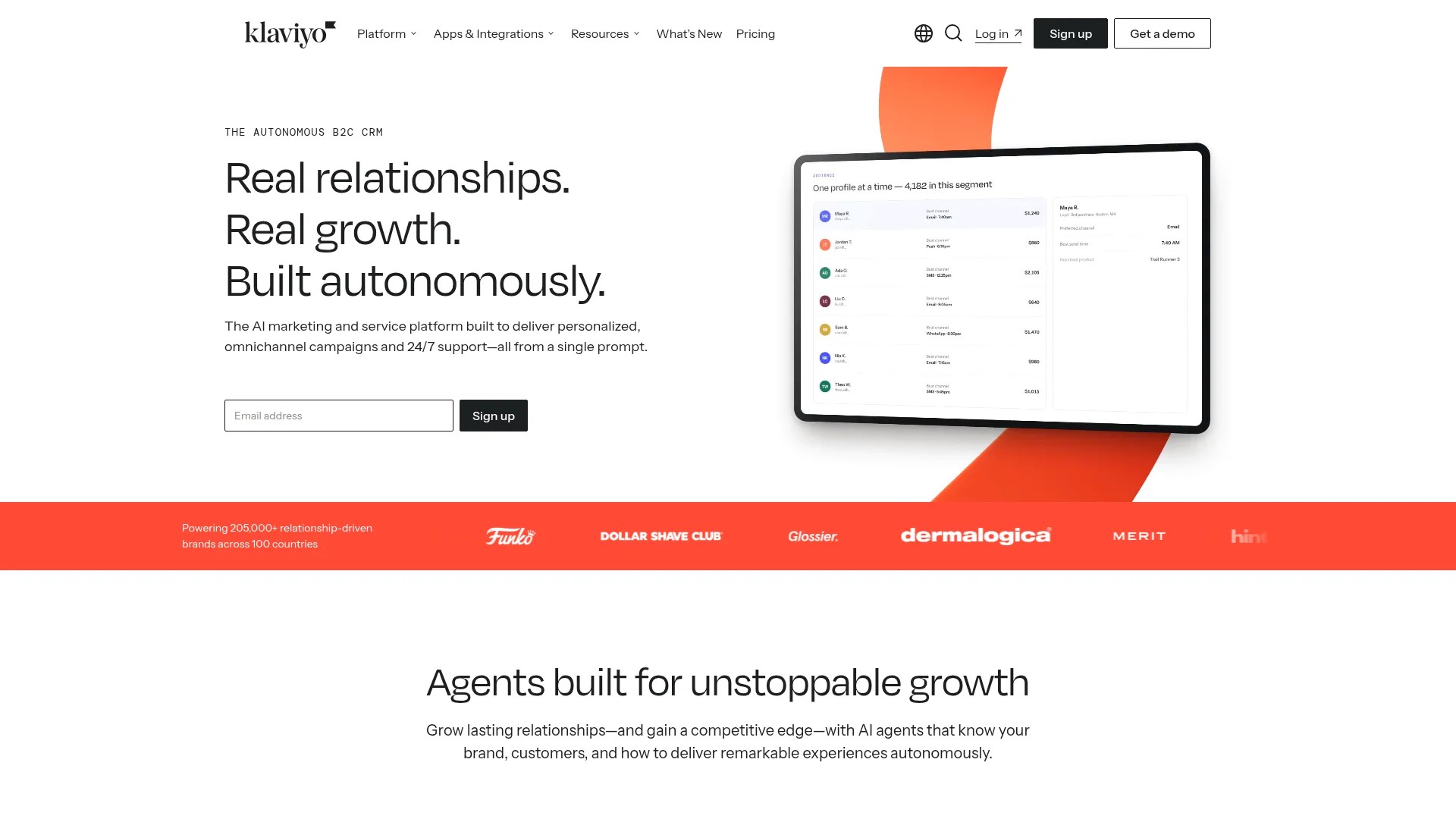Screenshot of https://www.klaviyo.com