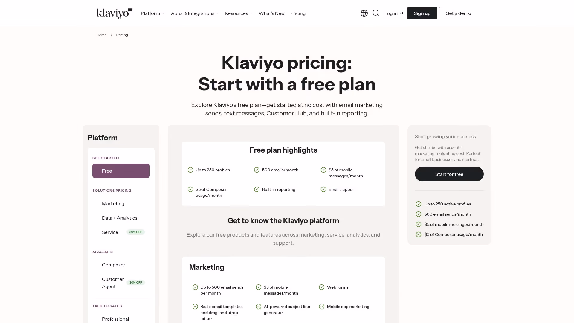 Screenshot of www.klaviyo.com