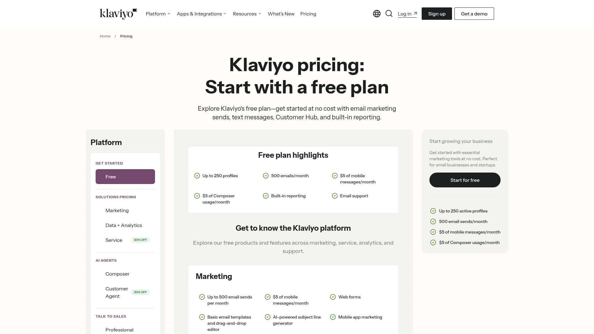 Screenshot of www.klaviyo.com