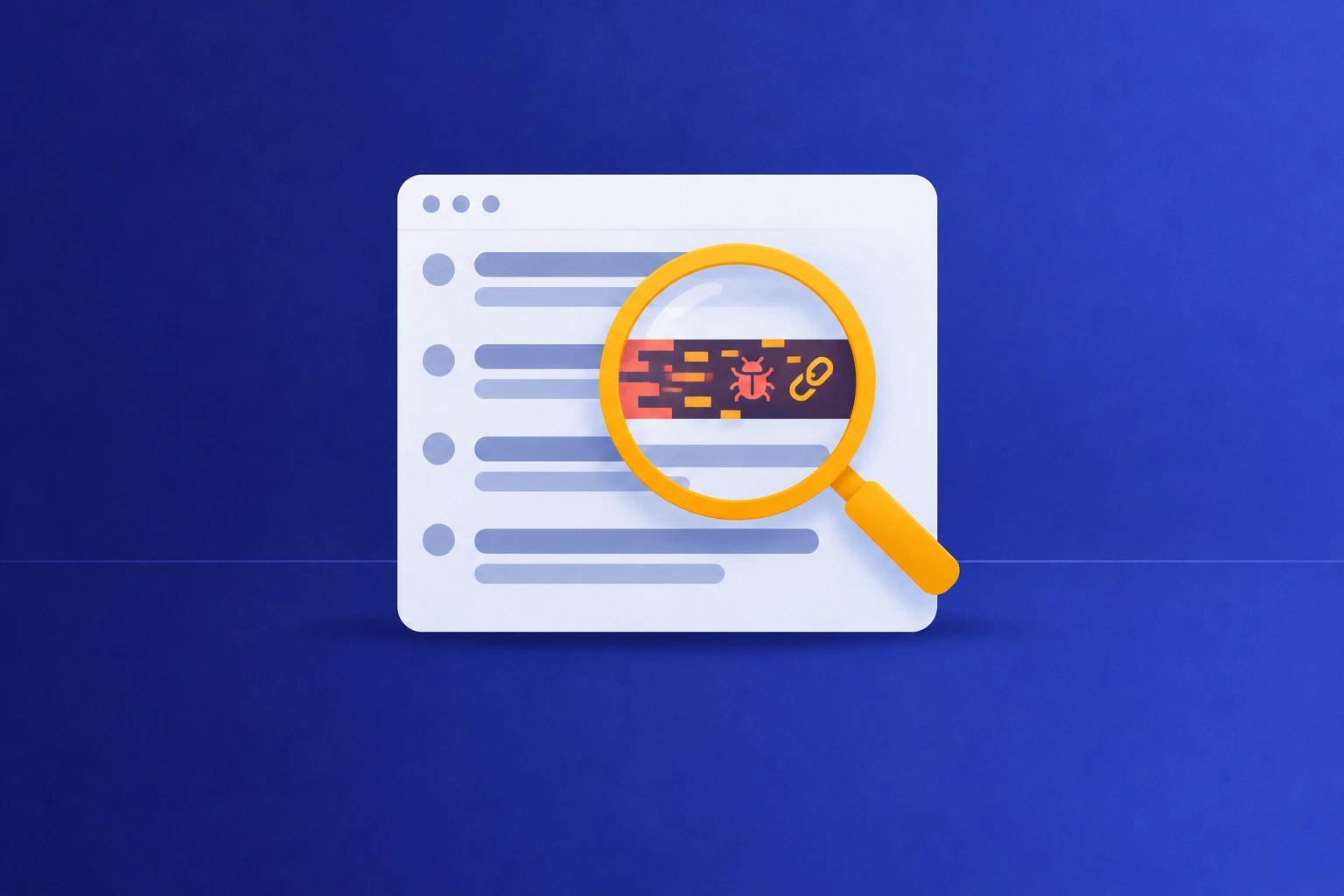 Vergrootglas boven zoekresultaten waarbij één regel is aangetast door spam
