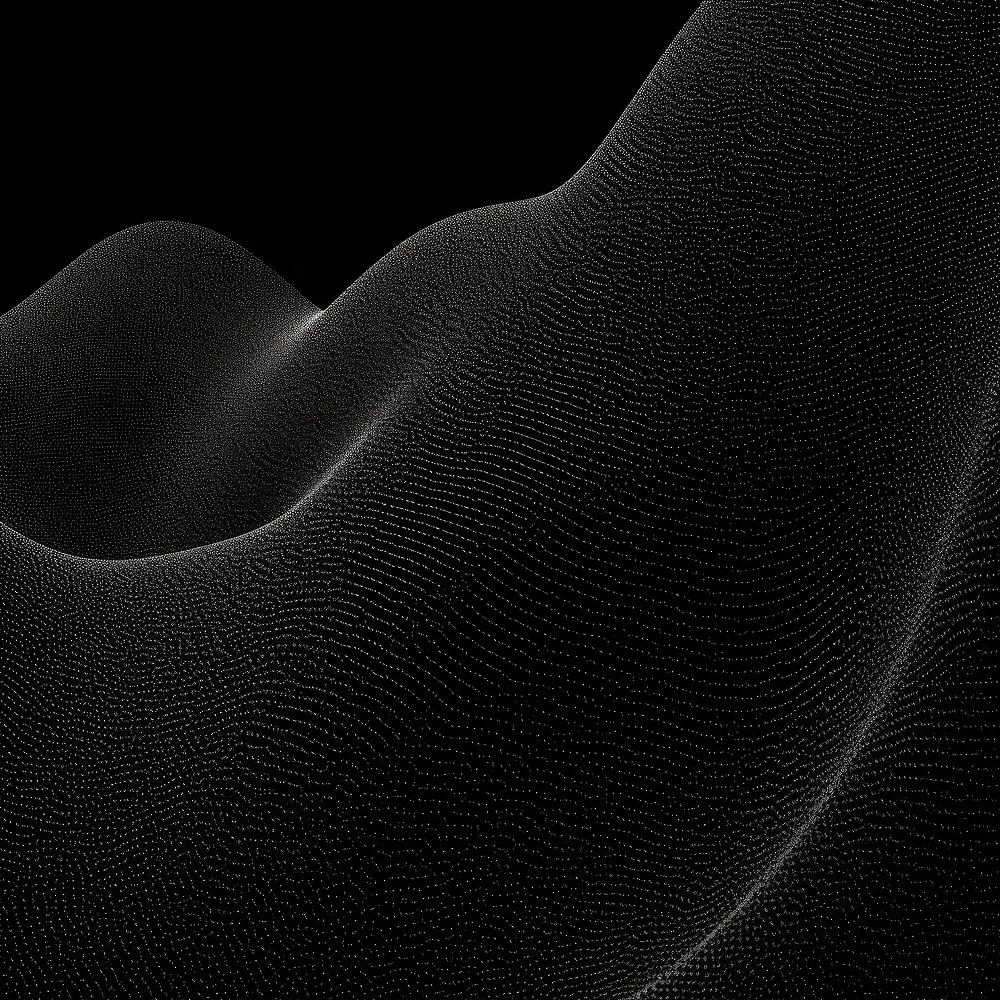 Black background with abstract white dots forming smooth, wave-like curved surfaces.