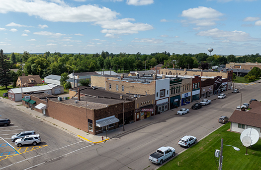 Aerial view of a neighborhood in Center, ND
